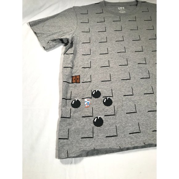 Uniqlo x The Game Classic Pixels Graphic Shirt Mens sz Large Gray - Picture 2 of 7